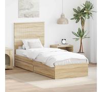 vidaXL Letto con Contenitore con testiera Rovere Sonoma 75 x 190 cm