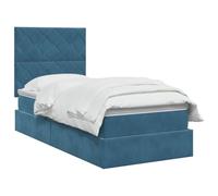 vidaXL Letto con contenitore e materasso Blu Scuro 100 x 200 cm, Letto Elegante con Ripostiglio, Struttura Multifunzionale, Design LED, Stile Moderno in Velluto, Soluzione Salvaspazio