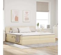 vidaXL Letto con contenitore e materasso Crema 200 x 200 cm, Letto moderno rettangolare, con sollevamento idraulico, testata in poliestere, arredo salvaspazio per un'ottima organizzazione