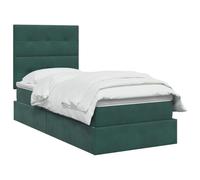 vidaXL Letto con contenitore e materasso Verde Scuro 100 x 200 cm, Letto Elegante con Ripostiglio, Struttura Multifunzionale, Design LED, Stile Moderno in Velluto, Soluzione Salvaspazio