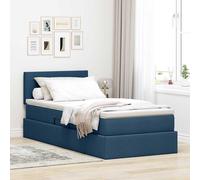 vidaXL Letto con contenitore LED e materasso Blu 90 x 200 cm Tessuto