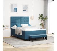vidaXL Letto con Rete a Molle e Panchina Blu Scuro 140x190 cm in Velluto