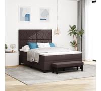 vidaXL Letto con Rete e Materasso & Panca Marrone Scuro 160x200 cm Tessuto