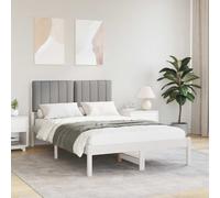 vidaXL Letto con Testiera Rivestita Bianco e grigio chiaro, Letto Rettangolare Moderno, Testiera Rivestita, Legno Massello, Mobili Chic per una Camera Funzionale