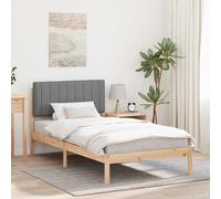 vidaXL Letto con Testiera Rivestita Grigio Naturale e Chiaro, Letto Rettangolare Moderno, Testiera Rivestita, Legno Massello, Mobili Chic per una Camera Funzionale