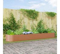 vidaXL Letto da giardino rialzato in marrone con effetto legno, misura 400 x 80 x 44 cm, in acciaio.