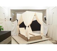 vidaXL Letto da giorno esterno con baldacchino, colore beige e bianco crema, schienale regolabile, materasso a doppia zona, cuscini | letto di riposo moderno per balcone e patio