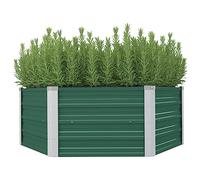 vidaXL Letto di Coltura Rialzato Cura Piante Orto da Balcone Bordo Arrotondato Elegante Fiori Vaso Fioriera 129x129x46 cm in Acciaio Zincato Verde