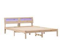 vidaXL Letto in Legno massello di Pino Marrone, 140 x 200 cm, con Finitura Opaca, testiera con Striscia LED e Porta USB. Facile da Montare, per 2 Persone, Senza Rete necessaria. Si pulisce facilment