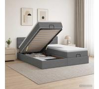 vidaXL Letto ottomano con materasso 2 pz Grigio Scuro Tessuto