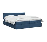 vidaXL Letto ottomano con materasso con testiera 2 pz Blu Tessuto,