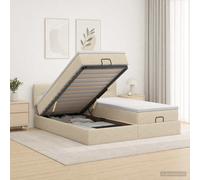 vidaXL Letto ottomano con materasso con testiera 2 pz Crema Tessuto