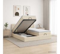 vidaXL Letto ottomano con materasso con testiera 2 pz Crema Tessuto
