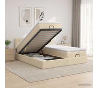vidaXL Letto ottomano con materasso con testiera 2 pz Crema Tessuto