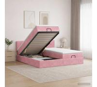 vidaXL Letto ottomano con materasso con testiera 2 pz Rosa Velluto