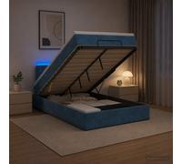 vidaXL Letto Ottomano con Materasso e LED Blu scuro 120 x 190 cm