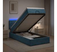 vidaXL Letto Ottomano con Materasso e LED Blu scuro 90 x 200 cm
