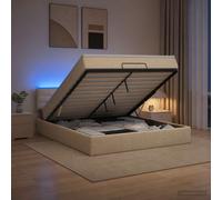 vidaXL Letto Ottomano con Materasso e LED Crema 140 x 200 cm Tessuto