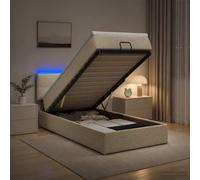 vidaXL Letto Ottomano con Materasso e LED Crema 90 x 200 cm Tessuto