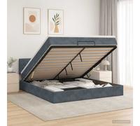 vidaXL Letto Ottomano con Materasso e LED Grigio Scuro 160 x 200 cm