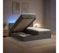 vidaXL Letto Ottomano con Materasso e LED Grigio Scuro 160 x 200 cm