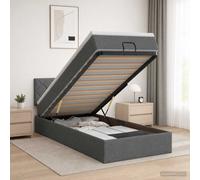 vidaXL Letto Ottomano con Materasso e LED Grigio Scuro 90x190 Tessuto | Molto spazio sotto il letto per le tue cose, maniglia e sollevamento a gas per un comodo accesso, testiera con altezze di 78