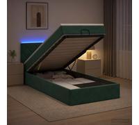 vidaXL Letto Ottomano con Materasso e LED Verde Scuro 90 x 190 cm