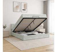 vidaXL Letto ottomano con materasso Grigio Chiaro 140 x 200 cm Velluto, Letto ottomano moderno, arredo di lusso contemporaneo, materasso in schiuma salvaspazio per comfort totale