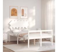 vidaXL Letto per Anziani con Testiera Bianco Double in Legno Massello