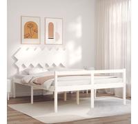 vidaXL Letto per Anziani con Testiera Bianco King Legno Massello