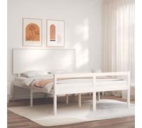 vidaXL Letto per Anziani con Testiera Bianco King Legno Massello