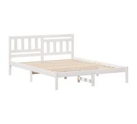 vidaXL Letto Piattaforma Bianco 150 x 200 cm in Legno di Pino Solido - Stile Contemporaneo con Testata del Letto, Non Bisogno di Rete Costruzione Solida, Uso Interno, Montaggio Facile, Mobile per
