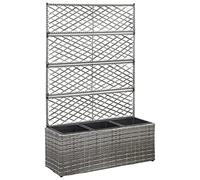 vidaXL Letto Rialzato con Traliccio con 3 Vasi Fiori Contenitore per Piante Verdi Accessori per Giardino Decorazioni 83x30x130cm Polyrattan Grigio