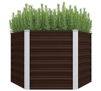 vidaXL Letto Rialzato da Giardino Quadrato Alto Elegante Staffe Supporto Terrazzo Letto di Coltura Rialzato Marrone 129x129x77cm Acciaio Zincato