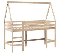 vidaXL Letto Soppalco con Scala e Tetto 90x200 cm Legno Massello Pino, letto a soppalco con tetto, letto a soppalco singolo, letto a mezza piazza per bambini