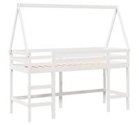 vidaXL Letto Soppalco con Scala e Tetto Bianco 80x200 cm Massello Pino, letto a soppalco con tetto, letto a soppalco singolo, letto a mezza piazza per bambini