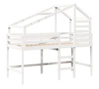 vidaXL Letto Soppalco con Scala e Tetto Bianco 80x200 cm Massello Pino, letto a soppalco con tetto, letto a soppalco singolo, letto a mezza piazza per bambini