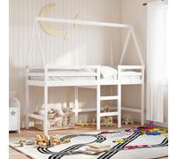 vidaXL Letto Soppalco con Scala e Tetto Bianco 90x190 cm Massello Pino