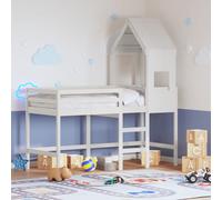 vidaXL Letto Soppalco con Scala e Tetto Bianco 90x190 cm Massello Pino
