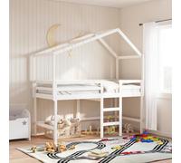 vidaXL Letto Soppalco con Scala e Tetto Bianco 90x190 cm Massello Pino