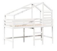 vidaXL Letto Soppalco con Scala e Tetto Bianco 90x190 cm Massello Pino, Letto a soppalco con Tetto, Letto a soppalco Singolo, Letto a Mezza Piazza per Bambini