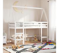 vidaXL Letto Soppalco con Scala e Tetto Bianco 90x200 cm Massello Pino