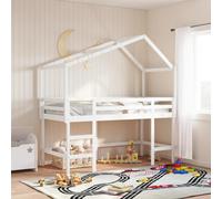vidaXL Letto Soppalco con Scala e Tetto Bianco 90x200 cm Massello Pino