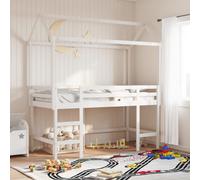 vidaXL Letto Soppalco con Scala e Tetto Bianco 90x200 cm Massello Pino