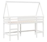 vidaXL Letto Soppalco con Scala e Tetto Bianco 90x200 cm Massello Pino, letto a soppalco con tetto, letto a soppalco singolo, letto a mezza piazza per bambini