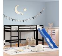 vidaXL Letto Soppalco con Scivolo Bambini Nero 80x200cm Massello Pino