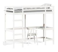 Letto soppalco con scrivania bianco 80x200 cm massello pino