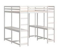 vidaXL Letto Soppalco Scrivania e Scala Bianco 140x200cm Massello Pino, letto a soppalco con scrivania, letto a mezza traversa per bambini, struttura letto a soppalco