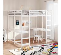 vidaXL Letto Soppalco Scrivania e Scala Bianco 140x200cm Massello Pino, letto a soppalco con scrivania, letto a mezza traversa per bambini, struttura letto a soppalco