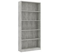 vidaXL Libreria a 5 Ripiani Scaffale Robusto Elegante Moderno Mobile Espositore Decorativo Porta Libri CD DVD Grigio Cemento 80x24x175 cm Truciolato